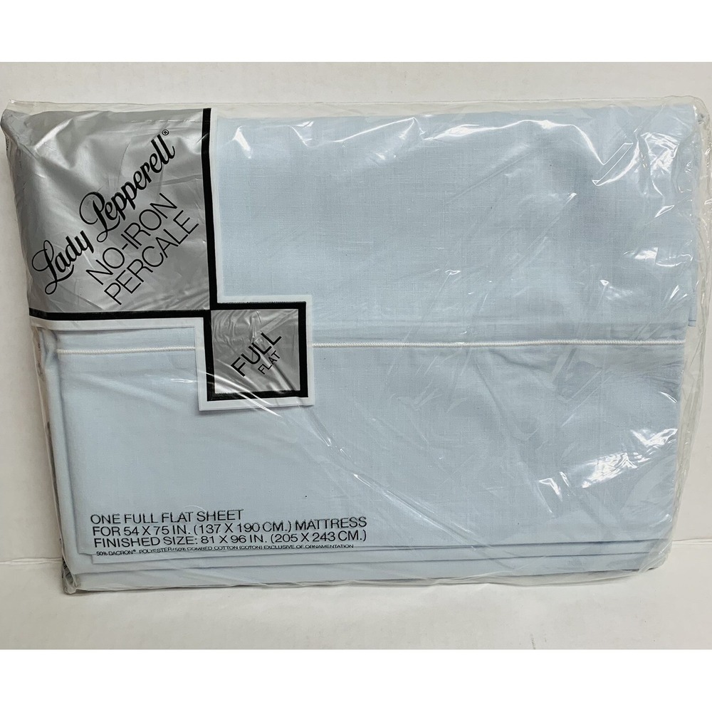 Vintage Lady Pepperell No Iron Percale Full Flat Sheet Blue Made in USA NOS NEW